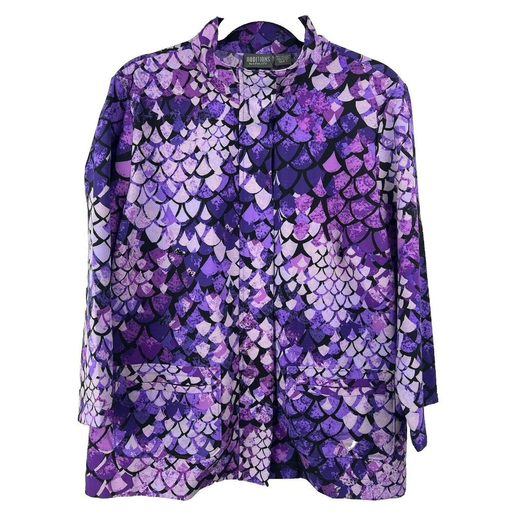 Chicos Additions Women's Jacket M or 1 Purple Snakeskin Thin Stretchy Full Zip